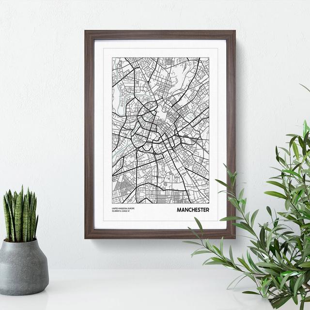 Map Manchester UK - Picture Frame Graphic Art East Urban Home Size: 90cm H x 65cm W x 2cm D, Frame Option: Walnut on Productcaster.