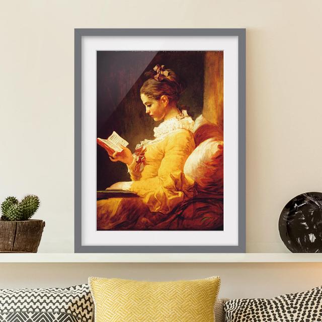 Reading Girl Framed Art Print East Urban Home Frame Options: Matt grey, Size: 55 cm H x 40 cm W on Productcaster.