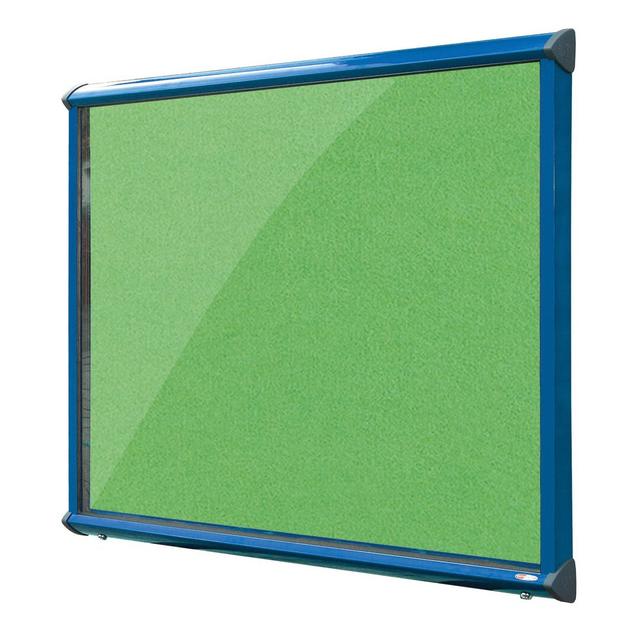 Exterior Wall Mounted Bulletin Board Symple Stuff Size: 105cm H x 139.7cm W, Colour: Apple Green, Frame Finish: Blue on Productcaster.