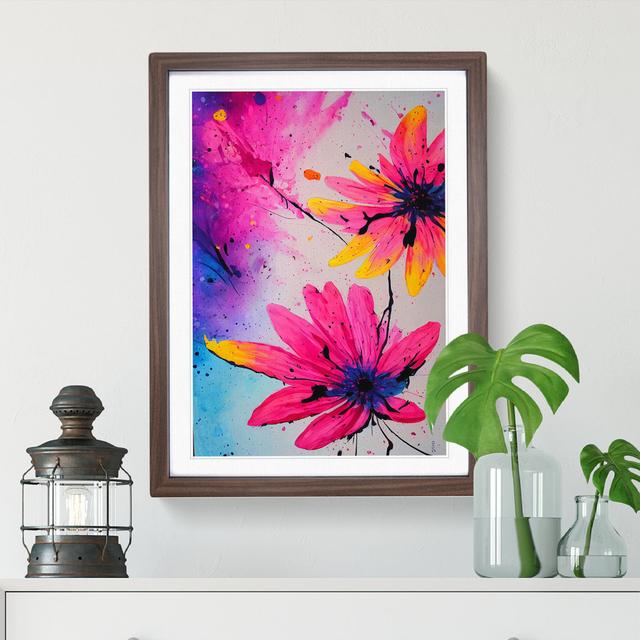 Pretty Painted Flowers No.2 Abstract - Single Picture Frame Painting Marlow Home Co. Size: 46cm H x 34cm W x 2cm D, Frame Colour: Walnut Framed on Productcaster.