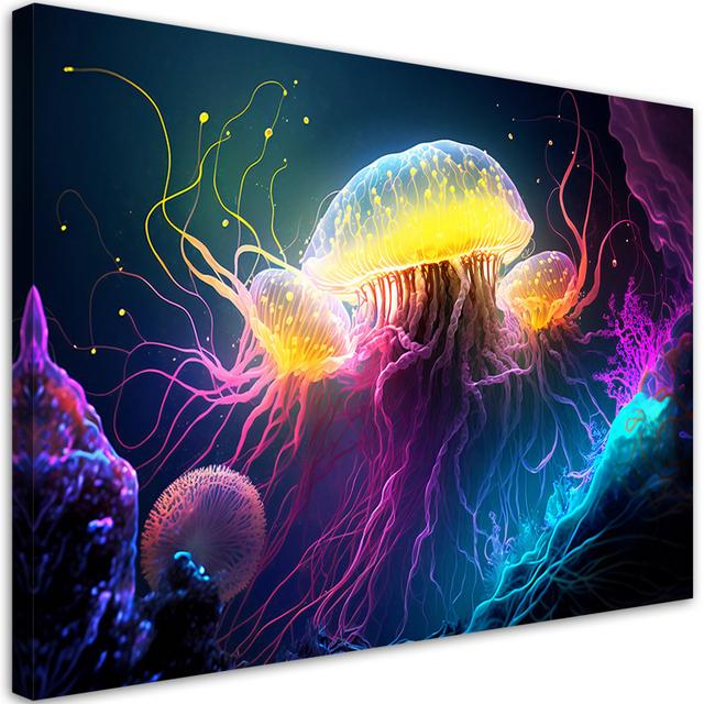 Jellyfish underwater Art Print on Canvas House of Hampton Size: 60cm H x 90cm W on Productcaster.