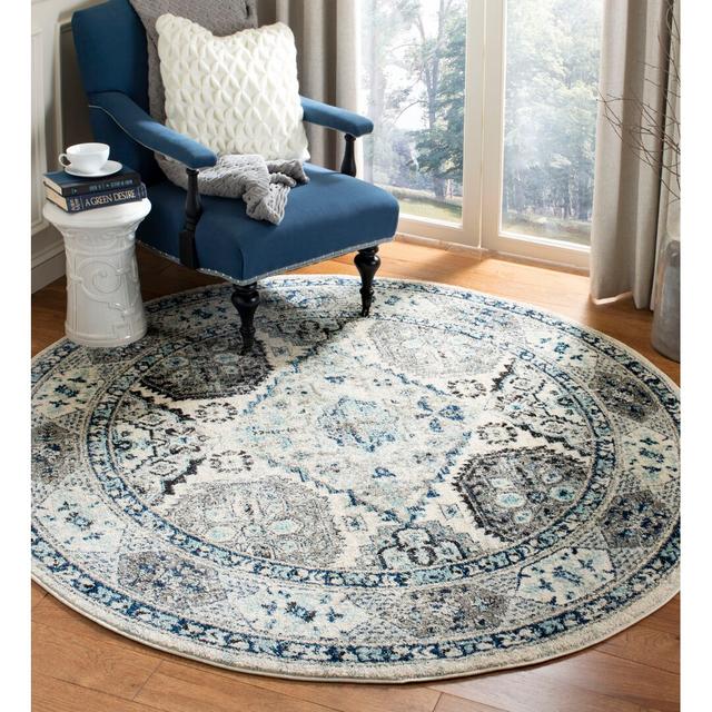 Rehoboth Oriental Hand Woven Light Grey/Blue Area Rug Bloomsbury Market Rug Size: Round 200cm on Productcaster.