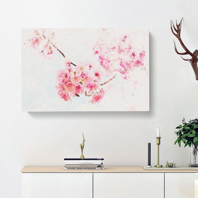 Pink Sakura Blossom Tree in Bloom Watercolour - Wrapped Canvas Graphic Art Print East Urban Home Size: 35cm H x 50cm W x 3cm D on Productcaster.