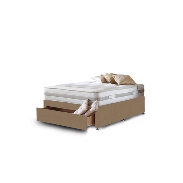 Aspelare Memory Foam Divan Bed Fairmont Park Storage Type: 2 Drawers, Size: Small Single, Colour: Mink Plush Velvet on Productcaster.