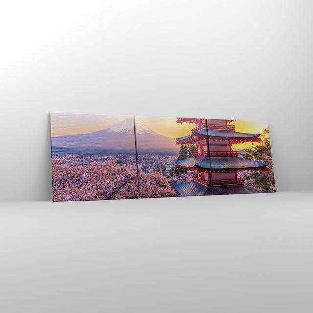 Fuji Choreito Pagoda - 3 Piece Wrapped Canvas Photograph Rosalind Wheeler Size: 50cm H x 150cm W x 1.8cm D on Productcaster.