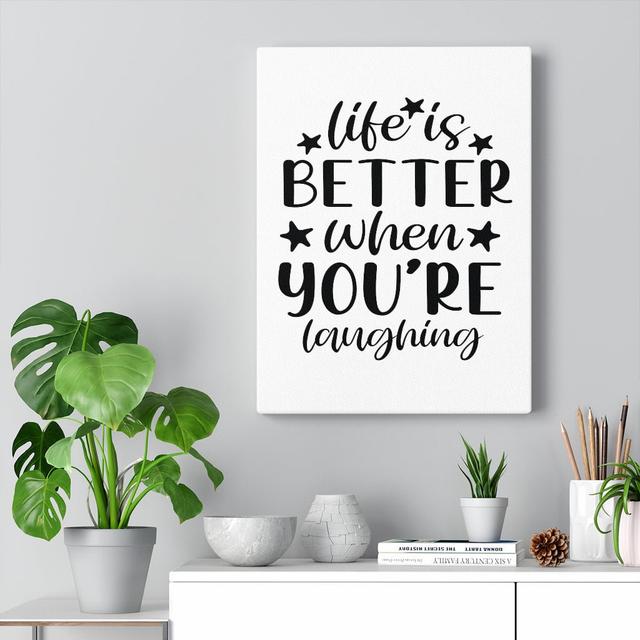 Life Is Better When You're Laughing - Wrapped Canvas Typography Blue Elephant on Productcaster.