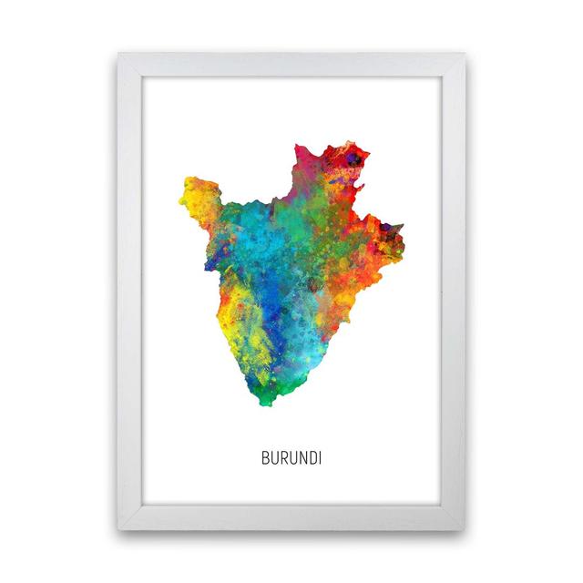 Burundi Watercolour Map by Michael Tompsett - Graphic Art Latitude Run Format: White Framed, Size: 46cm H x 34cm W x 3cm D on Productcaster.