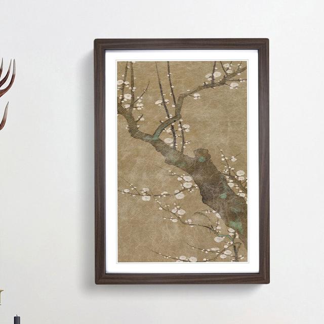 Warbler Bird in a Plum Tree by Sakai Hoitsu - Picture Frame Painting Print East Urban Home Frame Option: Walnut Framed, Size: 65cm H x 48cm W x 2cm D on Productcaster.