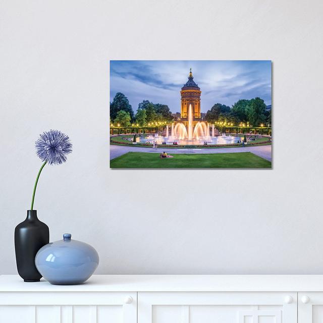 Mannheim Wasserturm and Friedrichsplatz Square at Night by Jan Becke - Wrapped Canvas Art Prints Latitude Run Size: 30.48cm H x 45.72cm W x 1.905cm D on Productcaster.