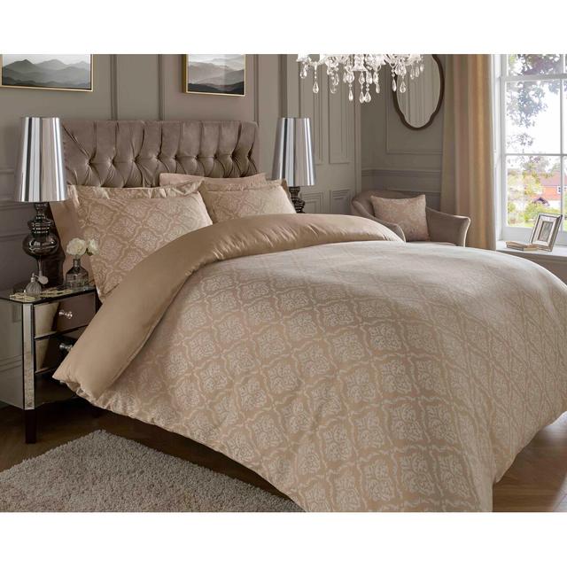 Bria 600 TC Jacquard Duvet Cover Set Mercer41 Colour: Natural, Size: Super King Duvet Cover + 2 Standard Pillowcases on Productcaster.