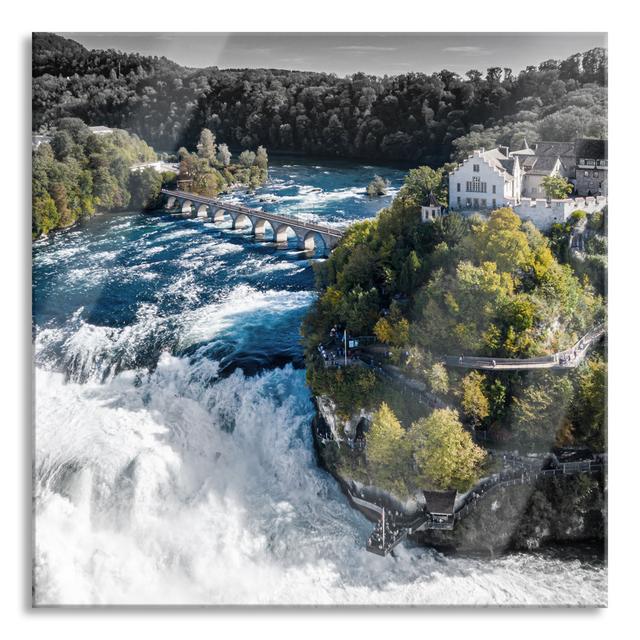 Glasbild Panorama des Rheinfalls in der Schweiz, Detail Union Rustic Größe: 50 cm H x 50 cm B x 0,4 cm T on Productcaster.