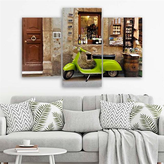 Green Scooter - 3 Piece Wrapped Canvas Photograph Print Set 17 Stories Size: 100cm H x 150cm W on Productcaster.