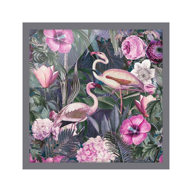 Colourful Collage - Pink Flamingos in the Jungle - Picture Frame Graphic Art 17 Stories Frame Option: Grey, Size: 70cm H x 70cm W x 2cm D on Productcaster.