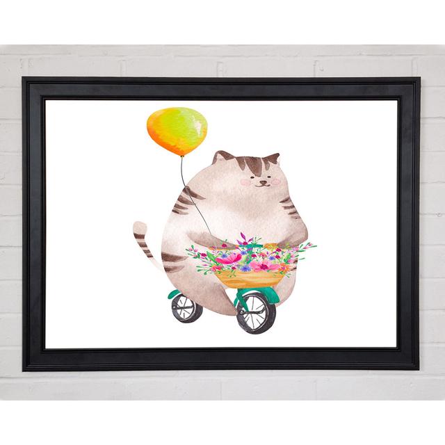 Cat Riding A Bike - Single Picture Frame Art Prints Zoomie Kids Format: Black Framed Paper, Size: 84.1cm H x 118.9cm W x 1.5cm D on Productcaster.