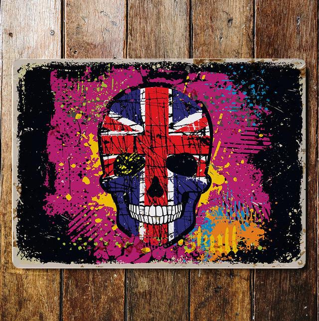 British Skull Grunge England Metal Wall Sign The Seasonal Aisle Size: 15cm H x 20cm W on Productcaster.