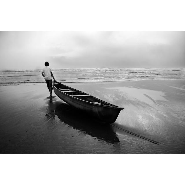 Man Dragging Canoe Boat - Wrapped Canvas Art Prints Breakwater Bay Size: 61cm H x 91cm W on Productcaster.