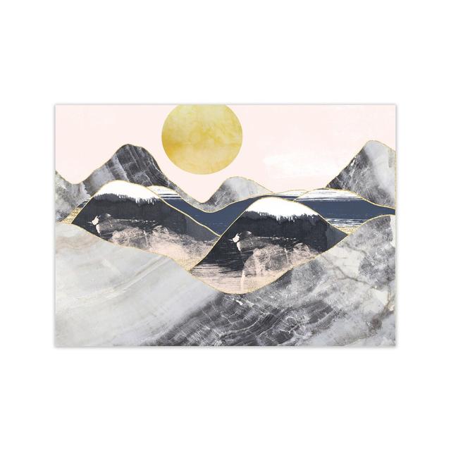 Gold Moon Navy Marble Mountains Landscape by Pixy Paper - Graphic Art Union Rustic Format: Unframed, Size: 42cm H x 59.4cm W x 1cm D on Productcaster.