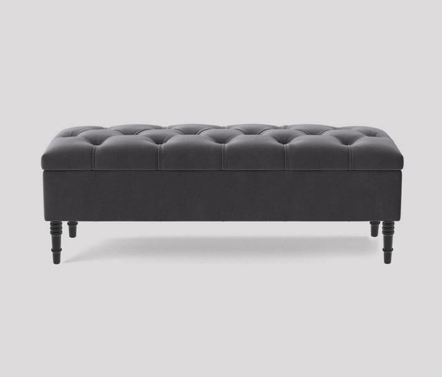 Chesterfield Ottoman Bench with Storage – Plush Velvet Upholstered Bench R&M Furnishers Upholstery Colour: Steel, Size: 137cm W x 40cm H x 40cm D on Productcaster.