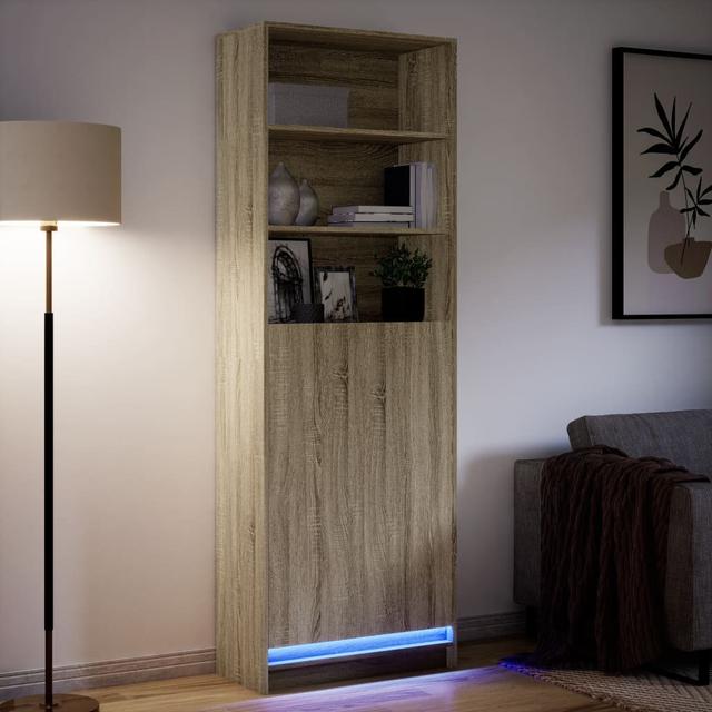 Highboard mit LED-Beleuchtung Sonoma-Eiche 69x32,5x200 cm ModernMoments Farbe: Sonoma-Eiche on Productcaster.