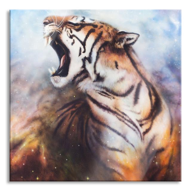 Glasbild Gemälde eines Tigers BohoLiving Größe: 80 cm H x 80 cm B x 0.4 cm T on Productcaster.