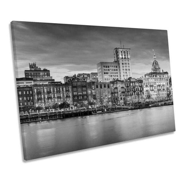 Savannah Georgia City Skyline B&W CANVAS WALL ART Box Framed Ebern Designs Size: 30.5cm H x 45.7cm W x 2cm D on Productcaster.