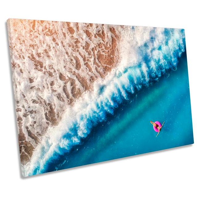 Beach Wave Blue Swim Ocean Framed CANVAS PRINT Wall Art Highland Dunes Size: 91.4cm H x 137.2cm W x 4cm D on Productcaster.