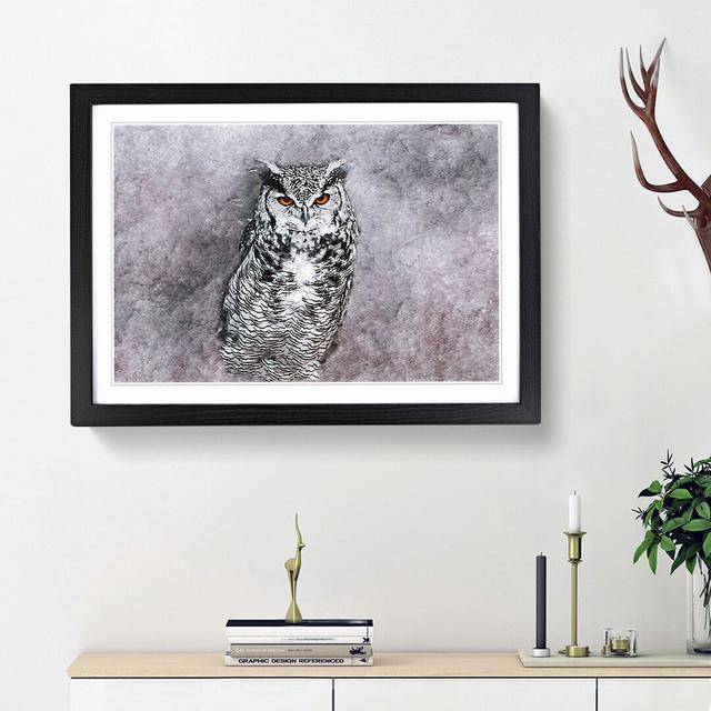 Horned Owl in Pink & Lilac in Abstract - Picture Frame Painting Print on MDF East Urban Home Size: 48cm H x 65cm W x 2cm D, Frame Option: Black Framed on Productcaster.