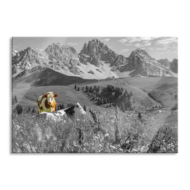 Alpine Scene with Cows in a Green Meadow - Unframed Graphic Art on Glass Union Rustic Size: 70cm H x 100cm W x 0.4cm D on Productcaster.