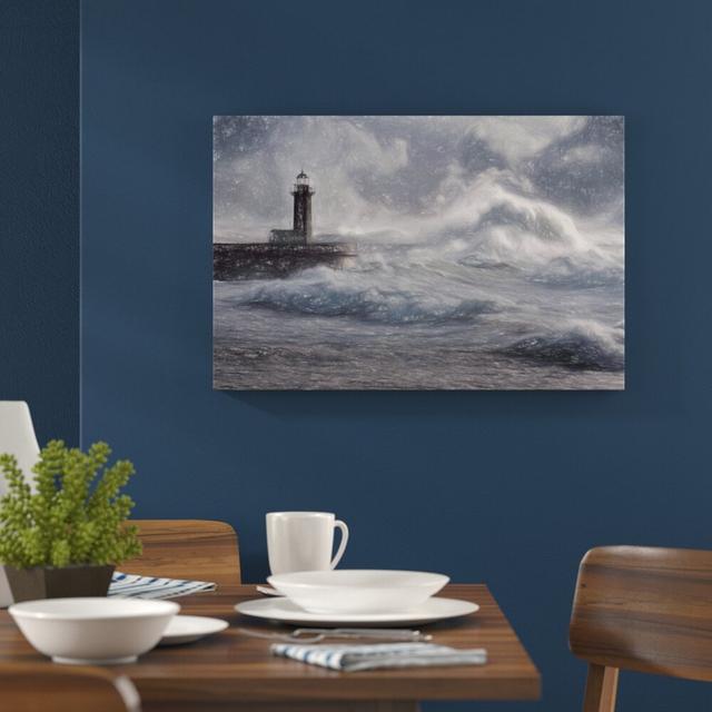 Leinwandbild „Sturmwellen Leuchtturm, Portugal“, Grafikdruck East Urban Home Größe: 60 cm H x 80 cm B on Productcaster.