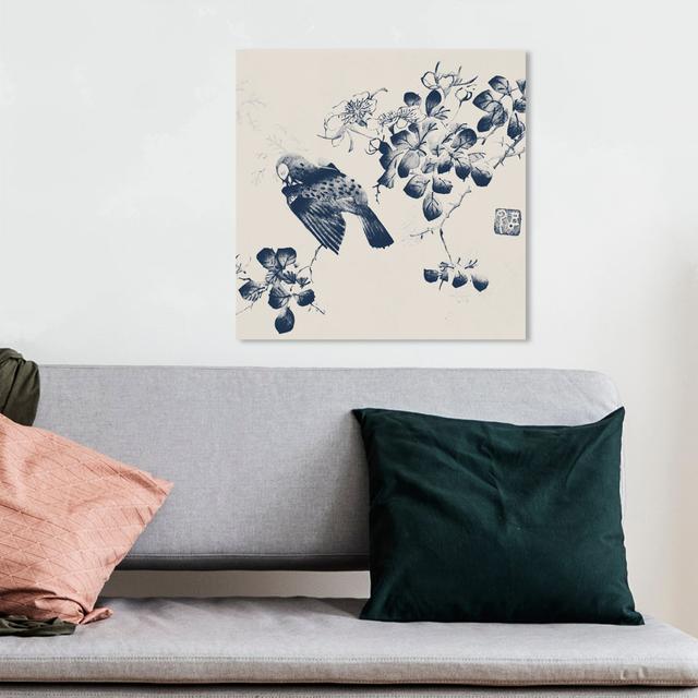 Floral And Botanical Traditional Flower Songbird Nature, Global Inspired White And Blue - Print on Canvas Oliver Gal Size: 30.48cm H x 30.48cm W x 2.5 on Productcaster.