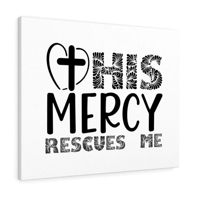 His Mercy Rescues Me - Wrapped Canvas Typography Blue Elephant Size: 28cm H x 36cm W on Productcaster.