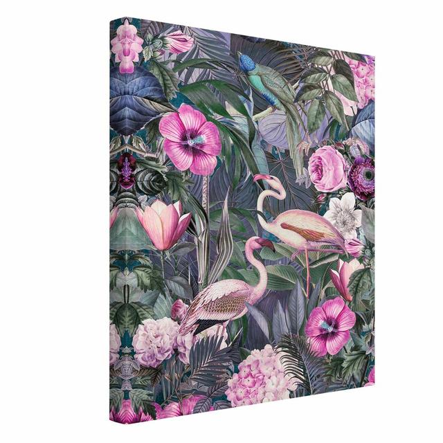 Colourful Collage - Pink Flamingos in the Jungle - Wrapped Canvas Graphic Art Print Bay Isle Home Format: Canvas, Size: 40cm H x 30cm W on Productcaster.