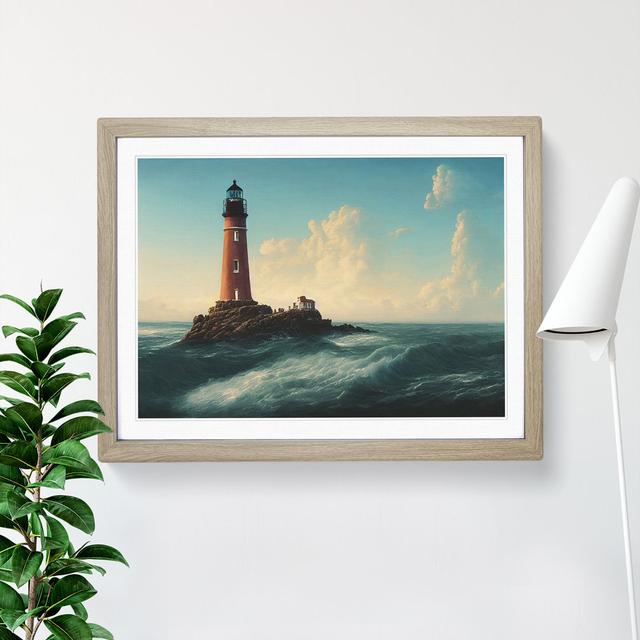 Joyous Lighthouse - Picture Frame Graphic Art Breakwater Bay Size: 46cm H x 64cm W x 2cm D, Frame Colour: Oak on Productcaster.