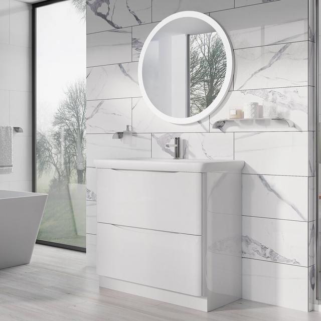 Harleigh 900mm Wall Mounted Vanity Unit Ebern Designs Base Finish: White on Productcaster.