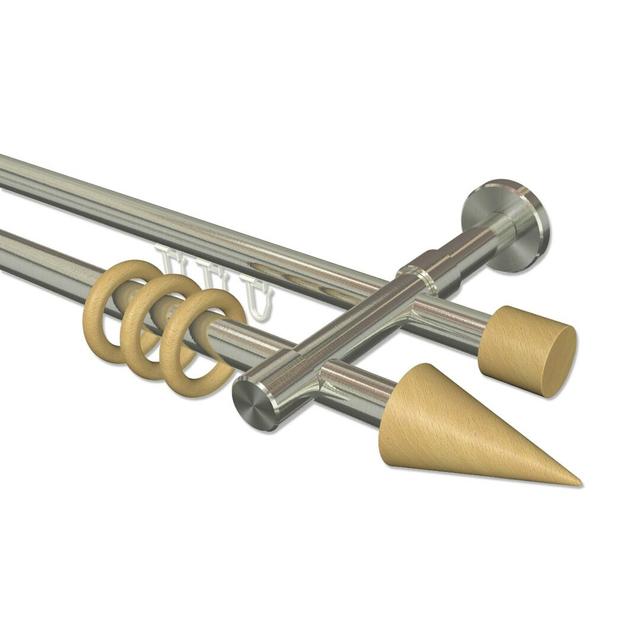 Gearld Curtain Pole Set Symple Stuff Size: 5cm H x 360cm W x 15cm D, Finish: Stainless Steel/Beech Lacquered on Productcaster.