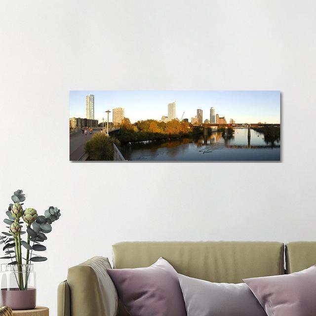 Skyscrapers In A City, Lamar Street Pedestrian Bridge, Austin, Texas, USA by Panoramic Images - Wrapped Canvas Panoramic Print Latitude Run Size: 40.6 on Productcaster.