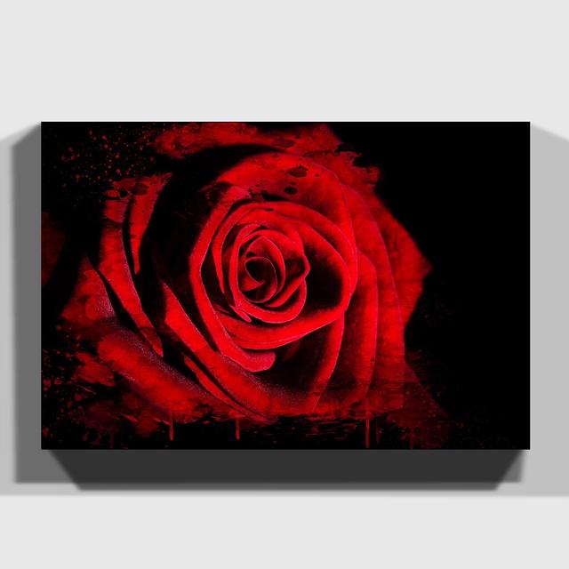 'Red Rose Flower 11' Graphic Art on Wrapped Canvas East Urban Home Size: 40cm H x 60cm W on Productcaster.