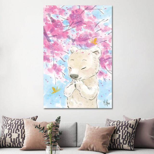 Cherry Blossom Polar Bear by Martin Hsu - Painting on Canvas Harriet Bee Size: 152.4cm H x 101.6cm W x 3.81cm D, Format: Wrapped Canvas on Productcaster.