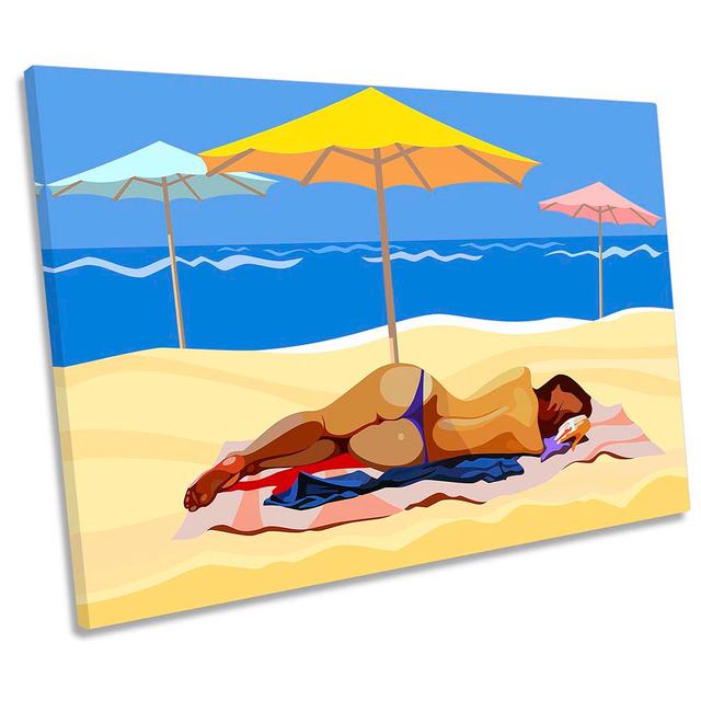 Beach Holiday Sunbathe CANVAS WALL ART Print Picture Blue Highland Dunes Size: 50.8cm H x 76.2cm W x 2cm D on Productcaster.