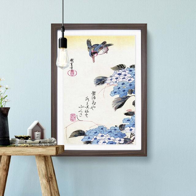 Hydrangea and Kingfisher by Utagawa Hiroshige - Picture Frame Painting Print East Urban Home Size: 48cm H x 36cm W x 2cm D, Frame Option: Walnut Frame on Productcaster.