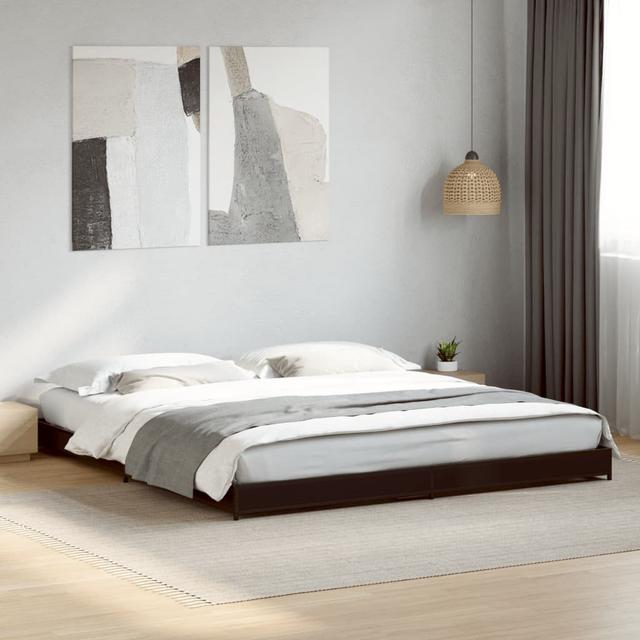 Vidaxl Bed Frame Engineered Wood And Metal 17 Stories Colour: Black, Size: Super King (6') on Productcaster.