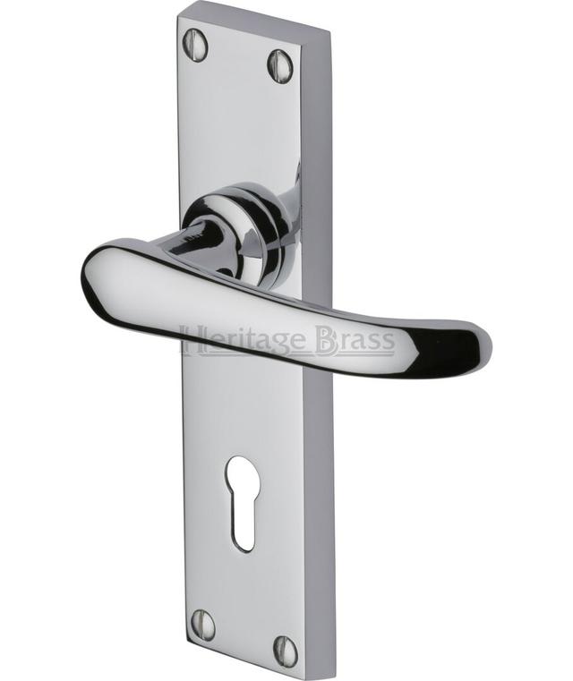 Heritage Door Handle Lever Lock Windsor Design (Set of 2) Heritage Brass Finish: Polished Chrome on Productcaster.