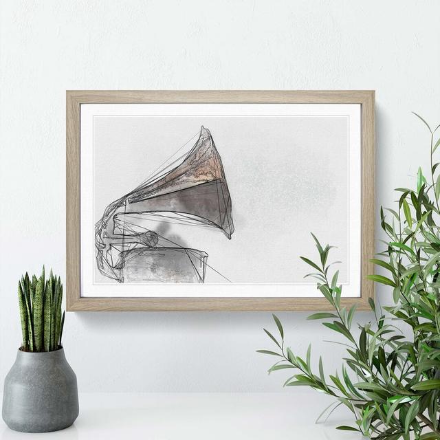 Vintage Gramophone in Abstract - Picture Frame Graphic Art Print East Urban Home Frame Option: Oak, Size: 35cm H x 50cm W x 2cm D on Productcaster.