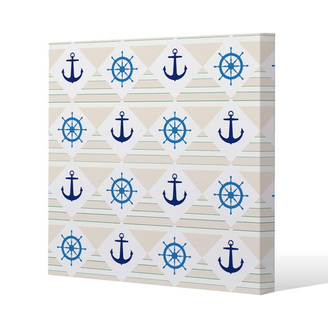 Nautical Elements On Striped Background Canvas Print Andrew Lee on Productcaster.