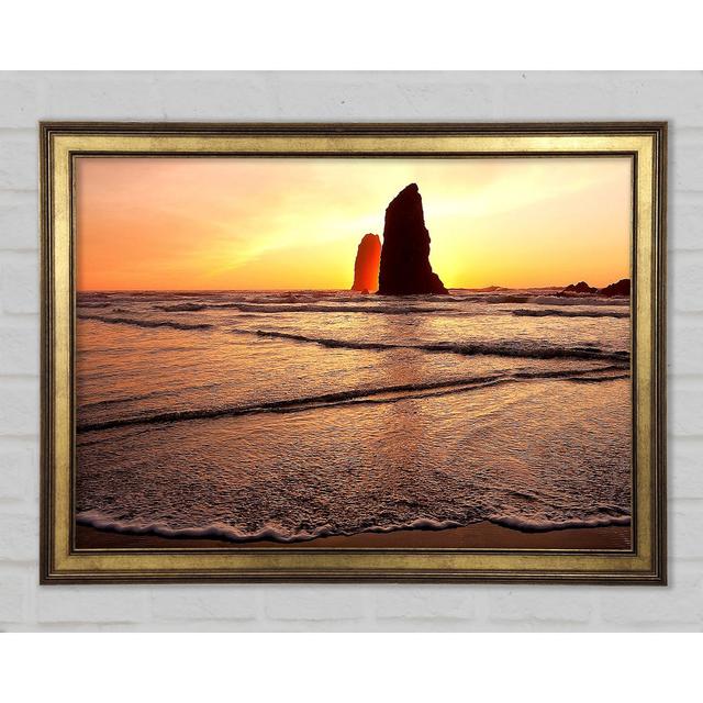 Beach Rock Sunrise Framed Print Highland Dunes Size: 42cm H x 59.7cm W x 1.5cm D on Productcaster.