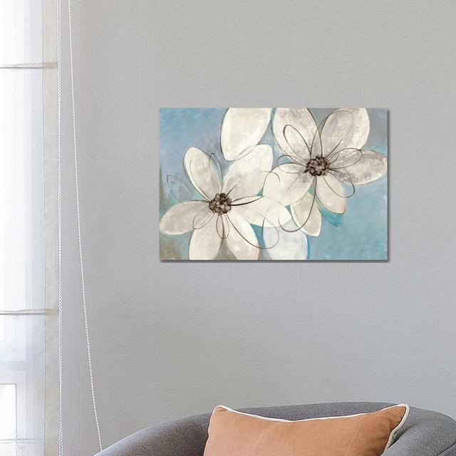 Blue And Neutral Floral by Silvia Vassileva - Wrapped Canvas Painting ClassicLiving Size: 45.72cm H x 66.04cm W x 1.91cm D on Productcaster.