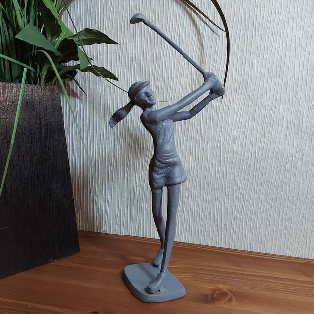 GOLFER LADY Iron Figurine 29cm Marlow Home Co. Finish: Grey Shimmer on Productcaster.