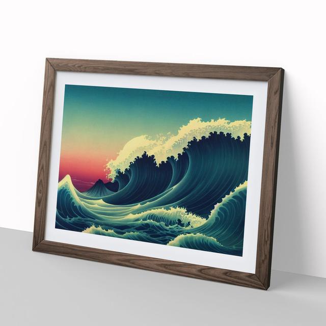 Japanese Wave Sunset - Picture Frame Graphic Art Alpen Home Frame Colour: Walnut, Size: 46cm H x 64cm W x 2cm D on Productcaster.