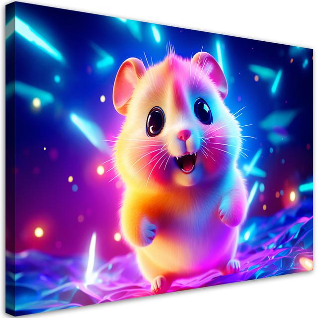 Cute neon hamster print on canvas Happy Larry Size: 70cm H x 100cm W on Productcaster.