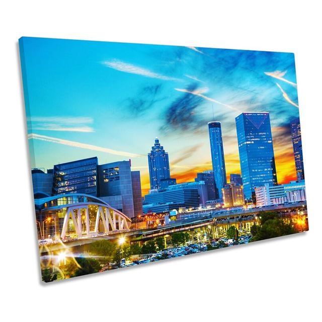 Atlanta Georgia Skyline City - Wrapped Canvas Print Ebern Designs Size: 61cm H x 91.4cm W x 4cm D on Productcaster.